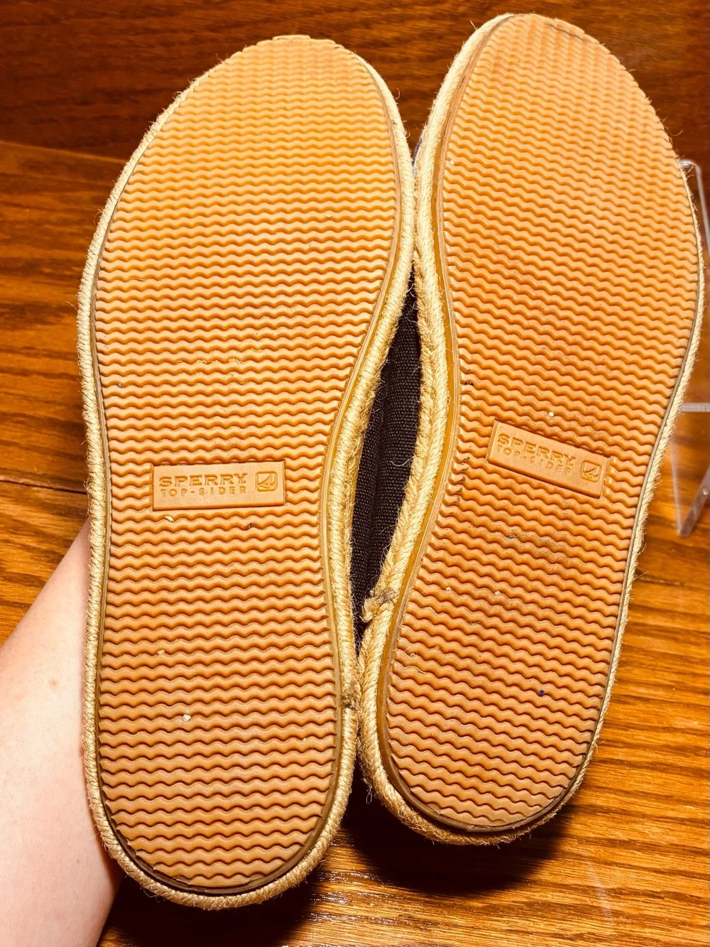 Sperry Striped Bow Canvas Espadrille Boat Flats Navy Size 8